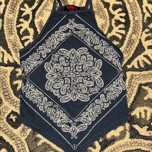 Rock & Roll Bandana Print Navy Tank Top